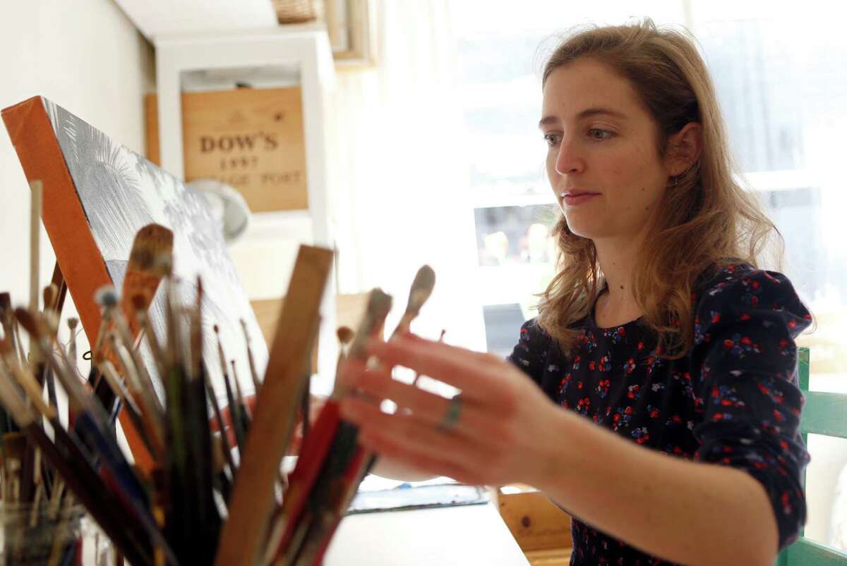 Artist Julia Cost at her studio in Berkeley.