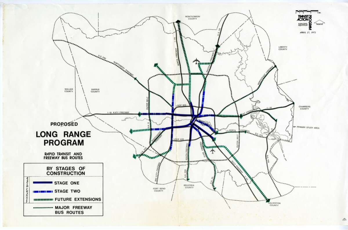 "Long Range Program," a 1972 proposal for Houston mass transit. (Courtesy of the Houston Metropolitan Research Center)