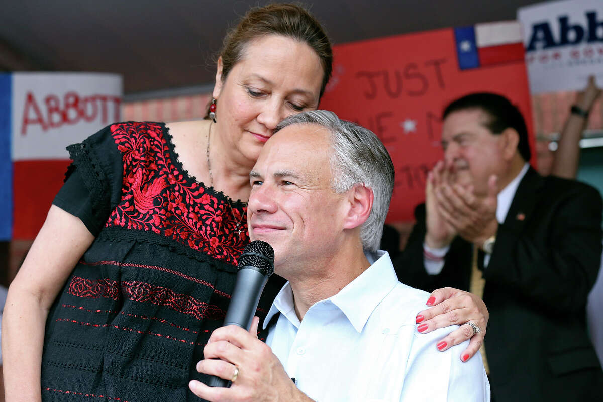 Texas Attorney General Greg Abbott, with wife Cecilia,   speaking to supporters in McAllen.