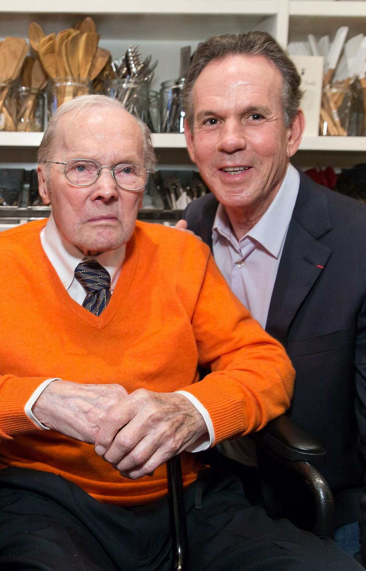 Homeware king Chuck Williams (left) celebrated his 99th birthday with chef Thomas Keller at his original Sonoma store in 2014.