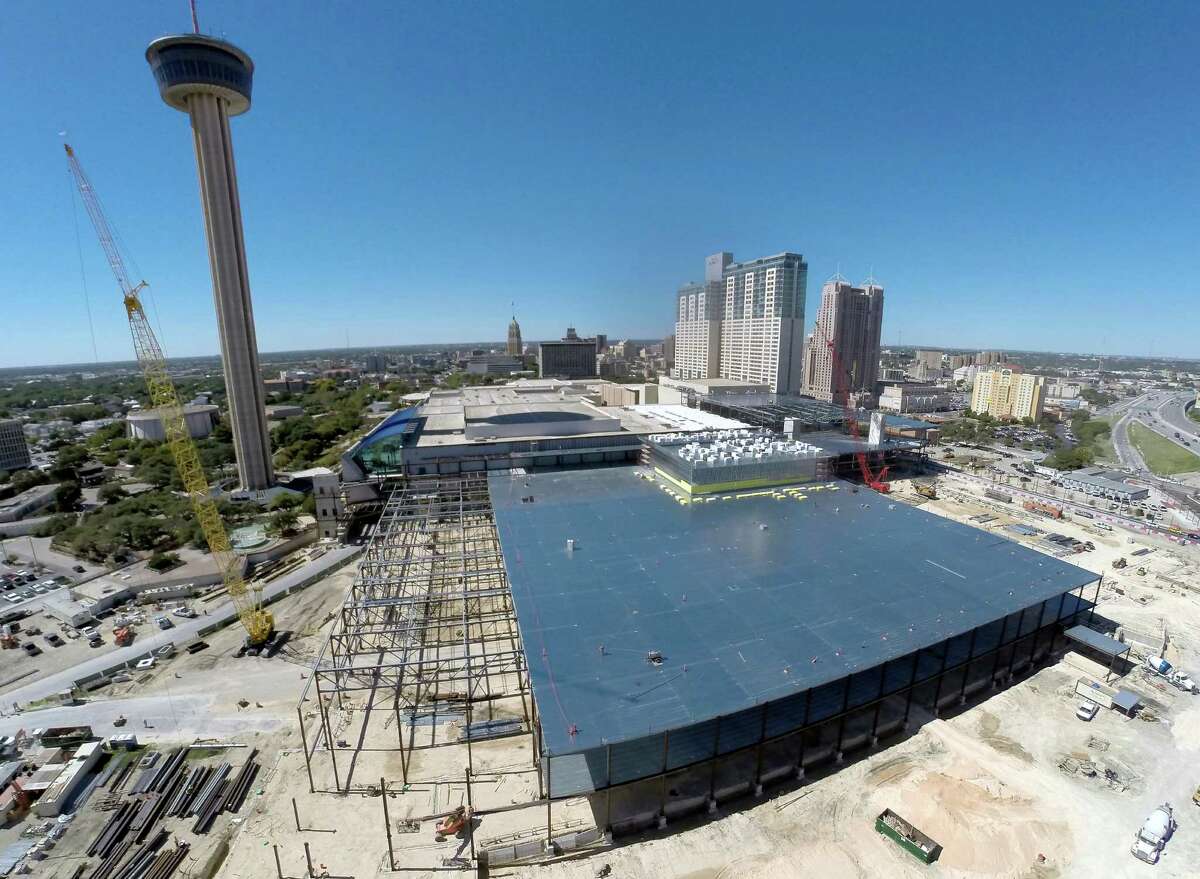Construction work on the expansion of the Henry B. Gonzalez Convention Center is seen Tuesday Oct. 14, 2014 in aerial images taken with a quadcopter.