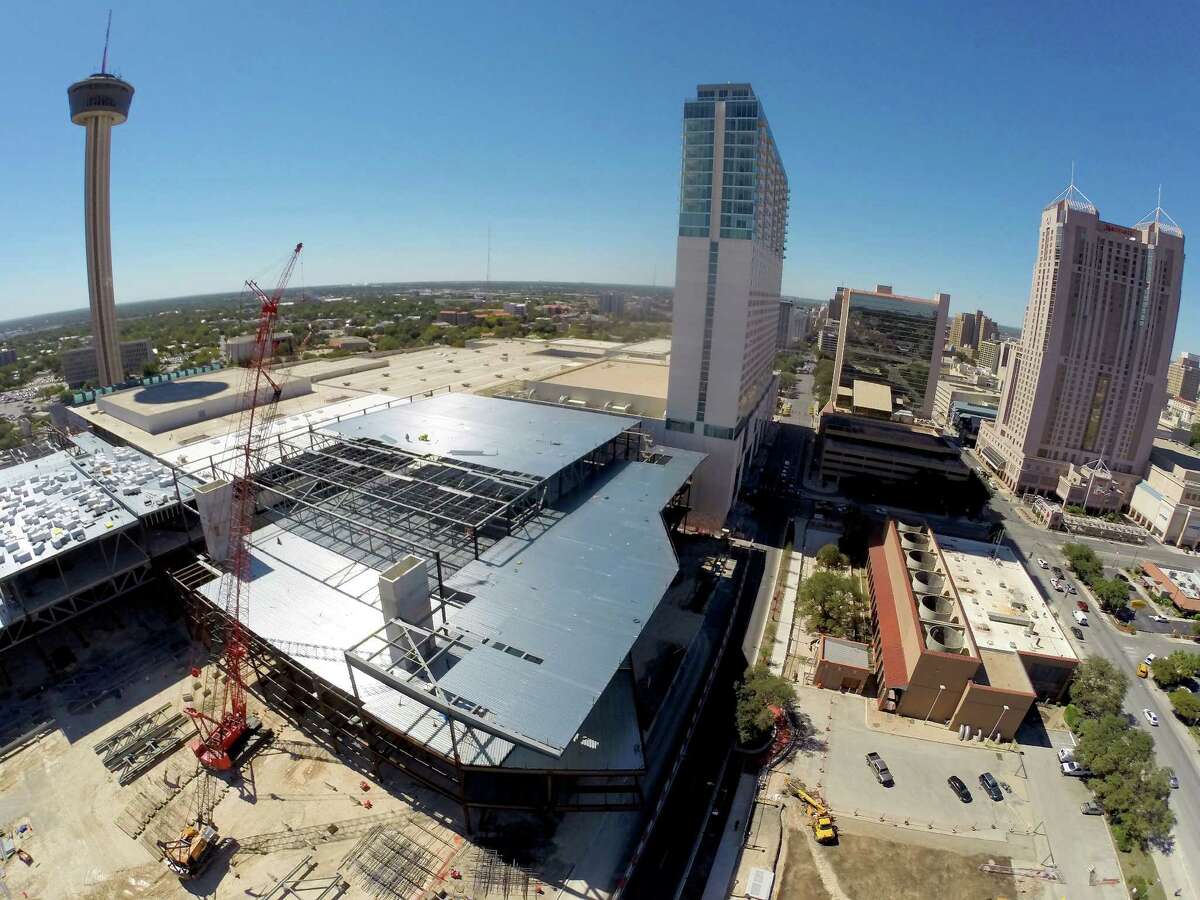Construction work on the expansion of the Henry B. Gonzalez Convention Center is seen Tuesday Oct. 14, 2014 in aerial images taken with a quadcopter.