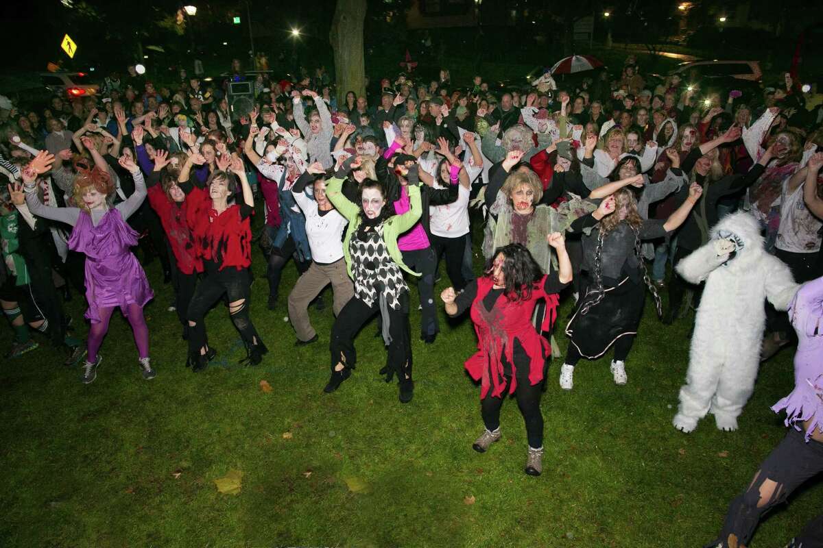 Dancing zombies get their gruesome groove on at last year's "Thriller" flash mob in New Milford.