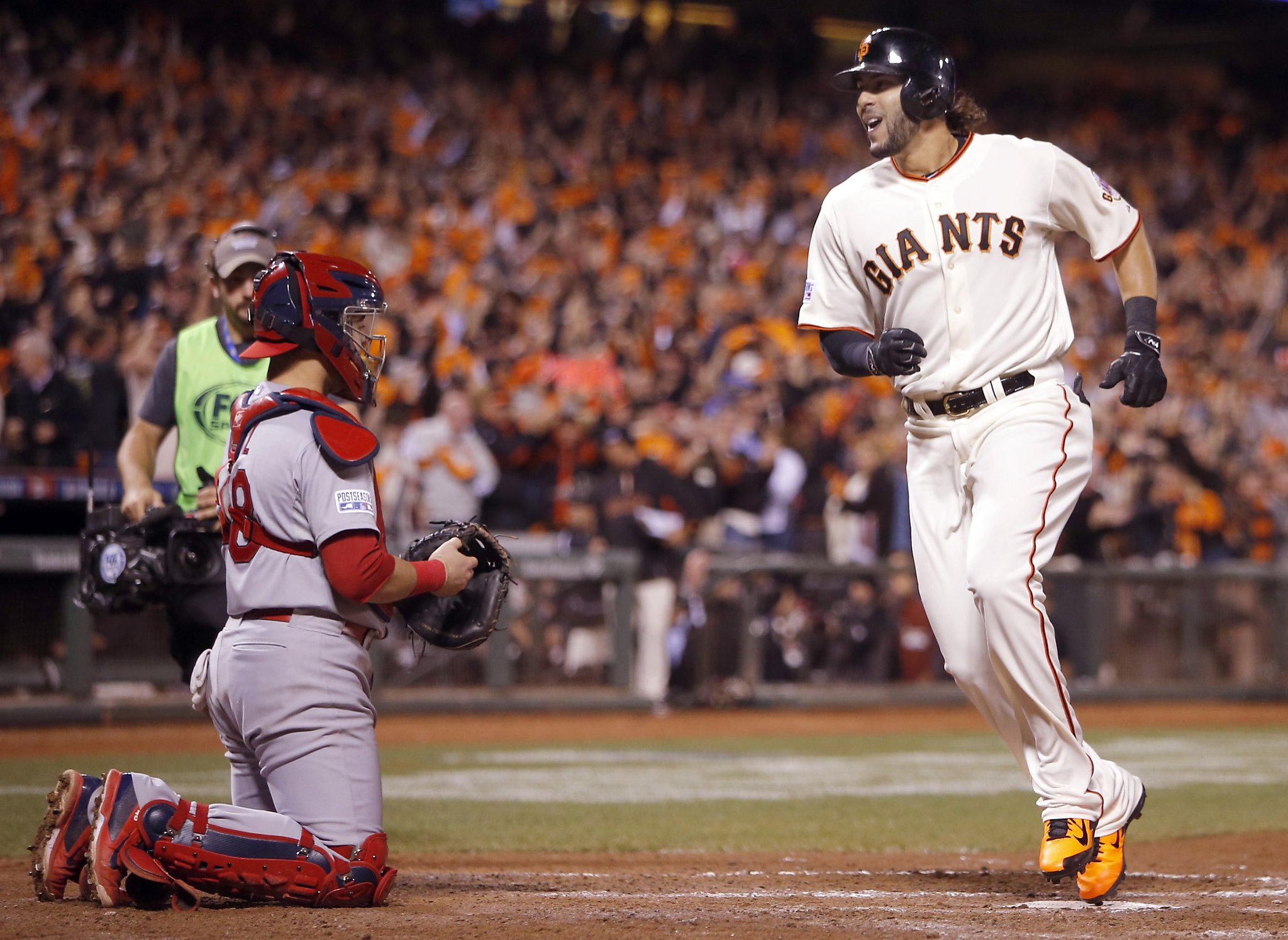 San Francisco Giants mascot celebrates a Giants victory at AT Park