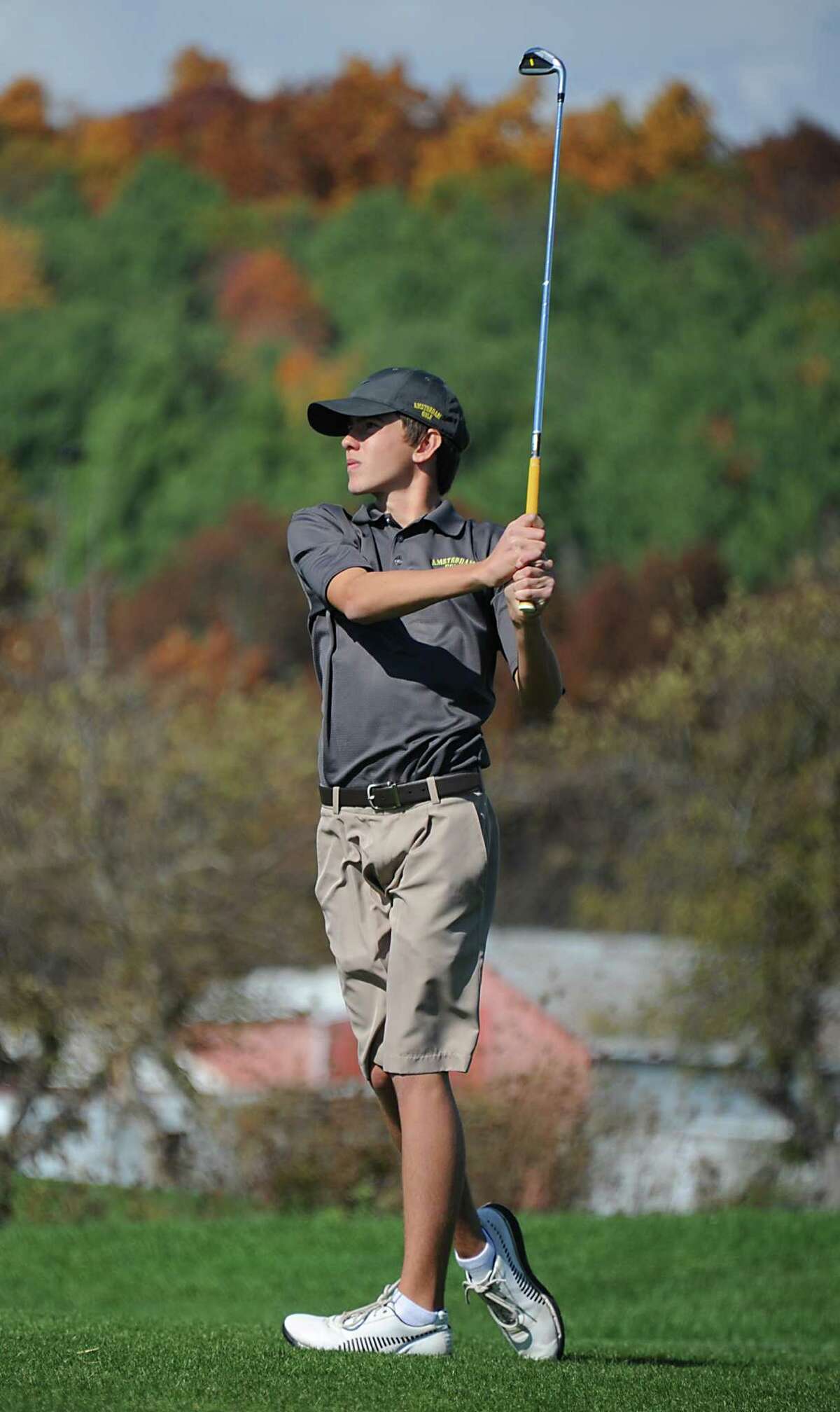 Amsterdam's James Phelps hits a tee shot during the Section II state golf qualifier at Orchard Creek Golf Club on Friday, Oct. 17, 2014 in Altamont, N.Y.(Lori Van Buren / Times Union)