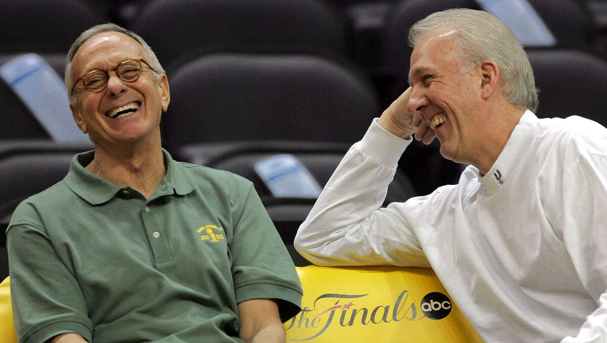 When Larry Brown got the Spurs coaching job in 1988, his first hire was Gregg Popovich. Here they share a laugh at the 2005 NBA Finals.