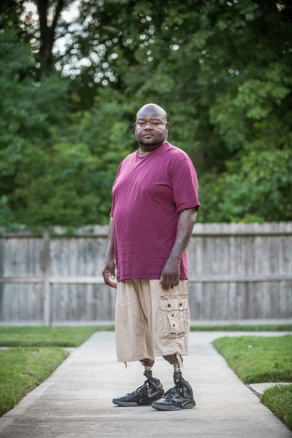 LeJuan Holmes, a diabetic and a candidate for a kidney transplant, tries to get on the list after having bariatric surgery to reduce his BMI and make him eligible. He is photographed near his home in Humble, TX Thursday October 9th 2014. (Michael Starghill, Jr.)
