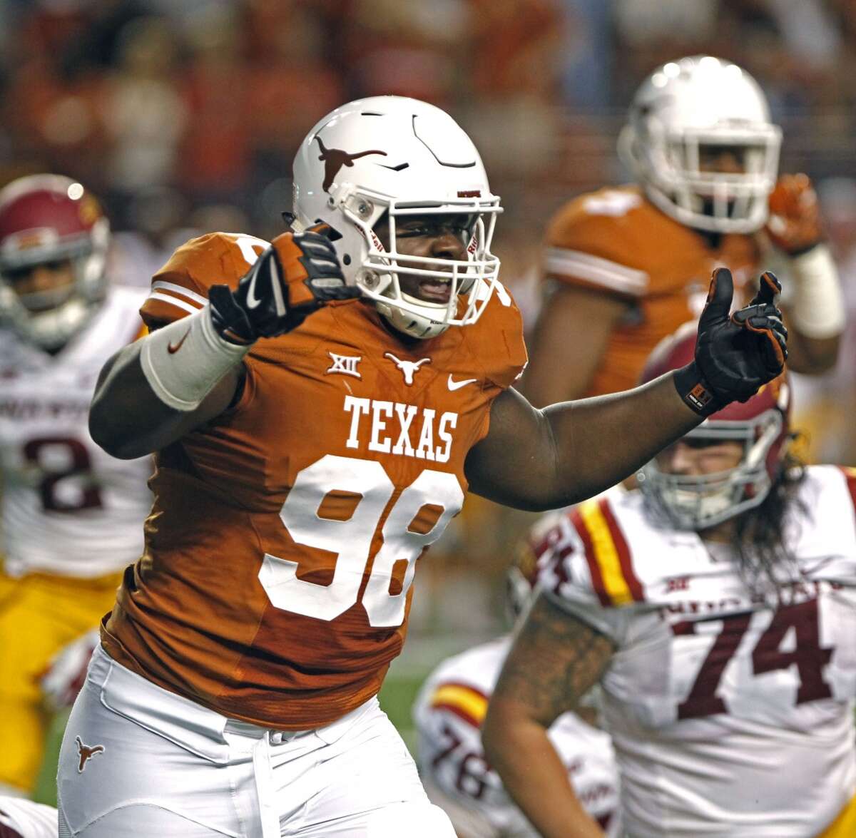 Hassan Ridgeway celebrates a sack