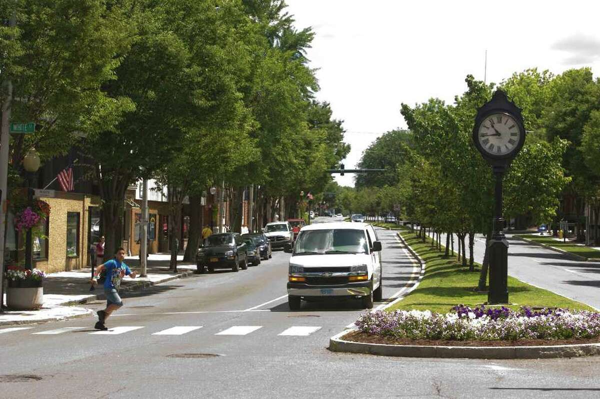 The clock on Main Street and White Street in downtown Danbury