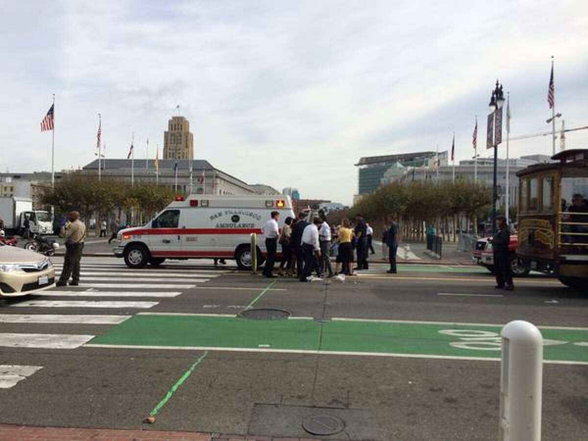 A pedestrian, Priscila “Precy” Moreto, was hit and killed by a tourist trolley in front of San Francisco's City Hall Thursday morning.