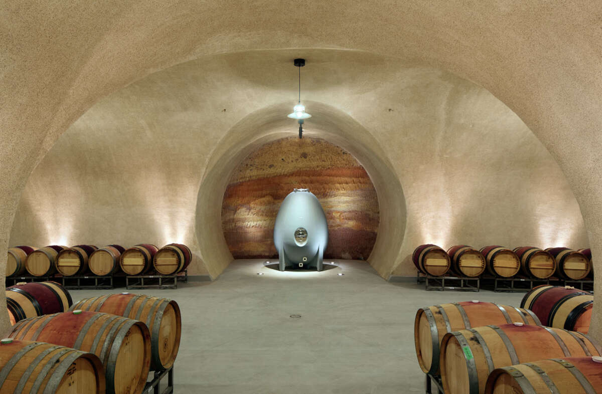 The winery has 12,000 square feet of caves where barrels are aged.