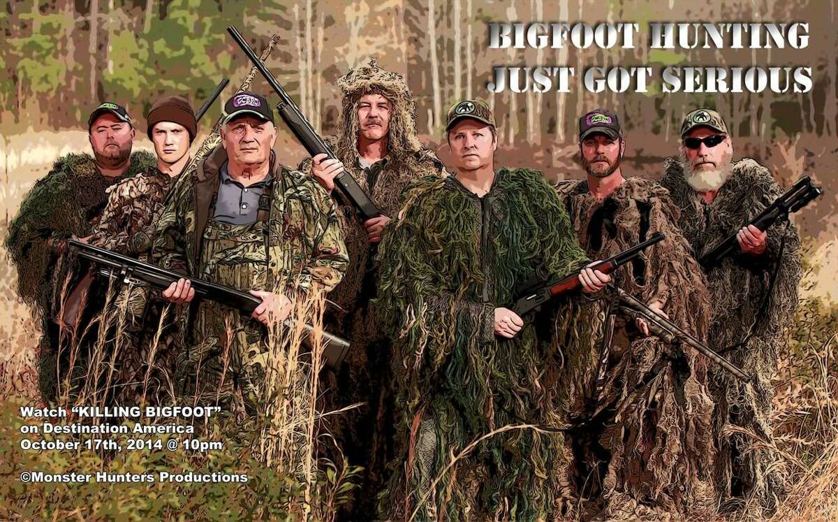 Houstonian Bobby Hamilton, front in green vest, is featured in the Destination America episode, "Killing Bigfoot." (Discovery Channel)