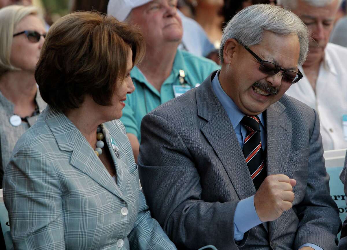 Mayor Ed Lee jokes with Congresswoman Nancy Pelosi during the ribbon cutting and opening day of St. Anthony's newest dinning room to help the homeless and people in-need on Jones and Golden Gate Ave. in San Francisco, Calif., on Saturday October 4, 2014. Senior Manager Karl Robillard says they have been looking into this new location for 15 years. Originally it was going to be a auto-body shop but the community saw no future for it, so St. Anthony decided to use the space. St. Anthony of San Francisco marks its 64th. birthday and its known as the "Miracle on Jones St."