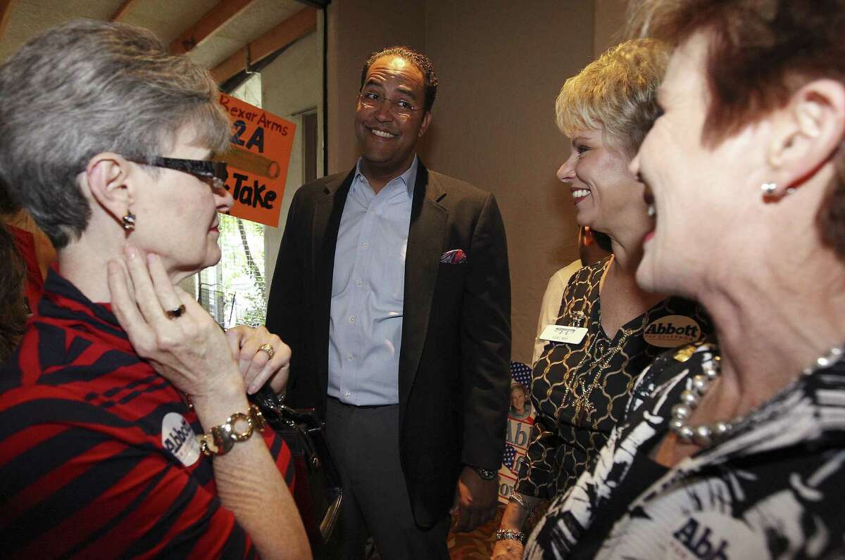 Will Hurd, who's seeking the U.S. Congressional District 23 seat, chats with supporters at the Alamo Café event. The local GOP is pushing for more people to vote.