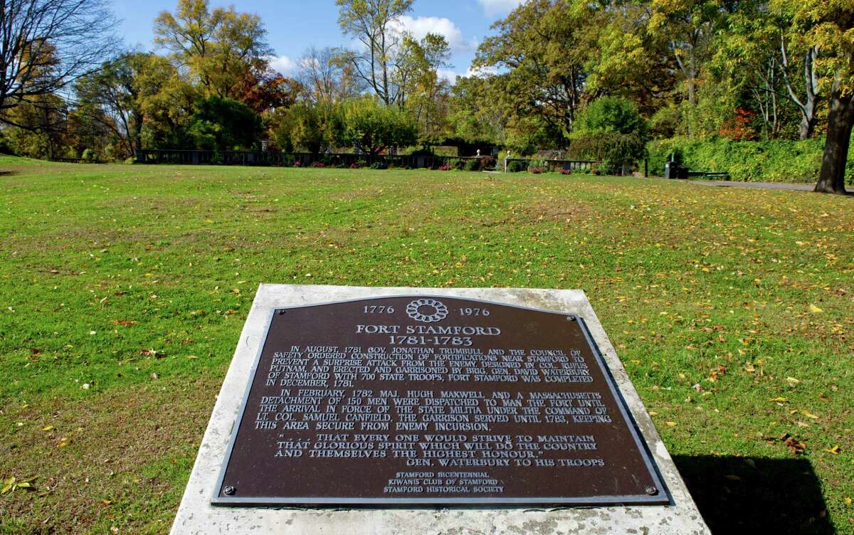A plaque marks the location of Fort Stamford on Westover Road in Stamford, Conn., on Thursday, October 30, 2014.