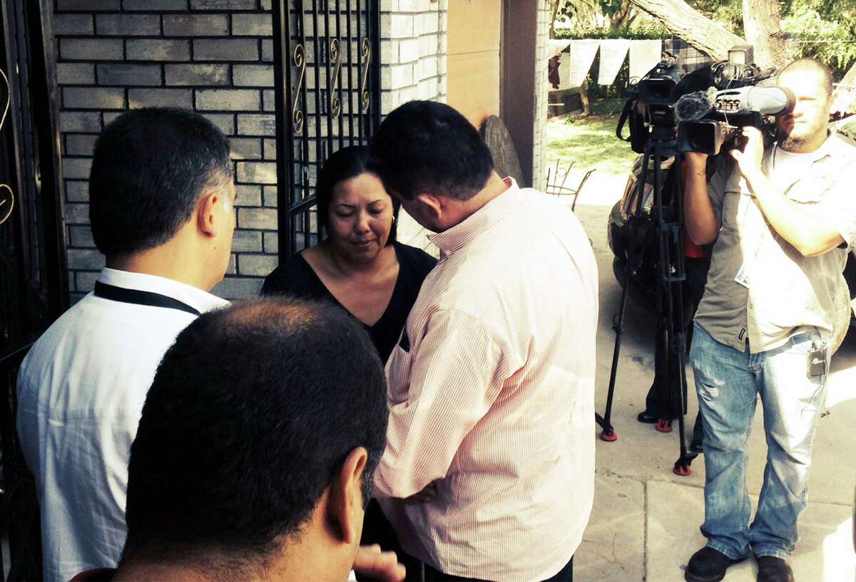 The Raquel Alvarado, mother of the three missing children in Maramoros, is interviewed by reporters outisde her home in Progreso. The children who have been missing since Oct. 13, 2014, are Erica Alvarado Rivera, 26, Alex Alvarado, 22, and Jose Angel Alvarado, 21. Bodies of four people were found in Matamoros and are believed to be the three siblings along with the boyfriend of Alavardo Rivera.