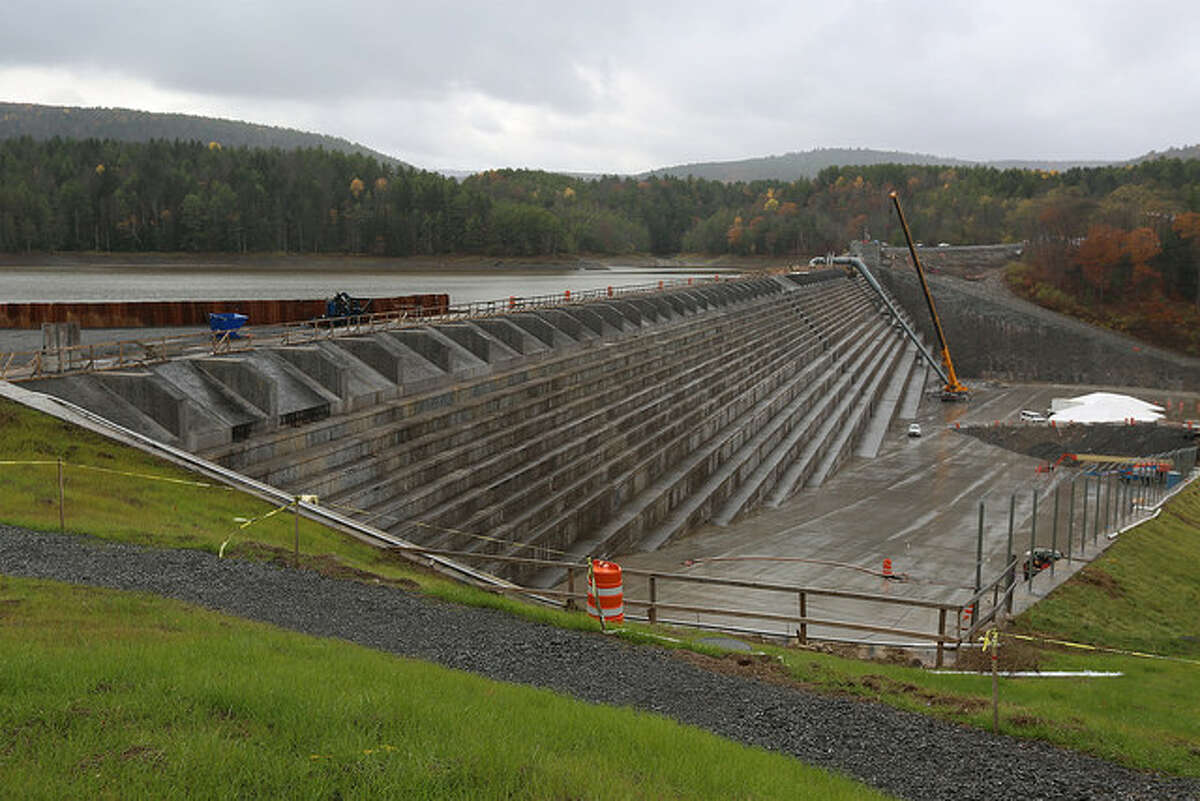New York City officials on Friday unveiled the $138 million rebuilt Gilboa Dam at the 19.6-billion gallon Schoharie Reservoir. (Courtesy New York City Department of Environmental Protection)