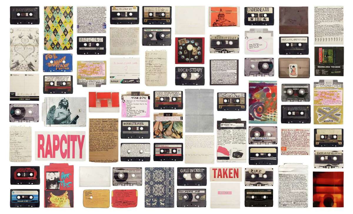 “One Love Leads to Another" (2008) by Tammy Rae Carland presents a visual catalog of mixtapes gifted from people close to her.