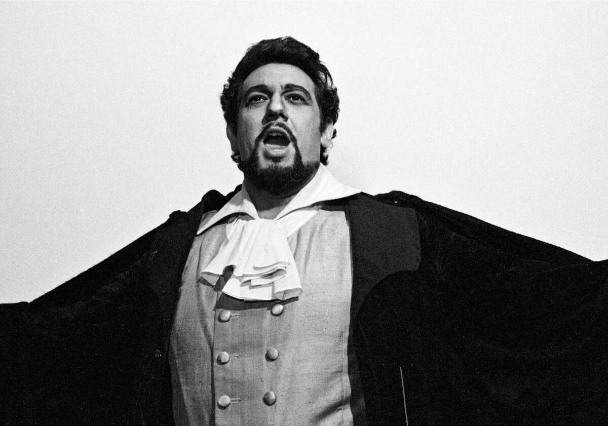 Spanish tenor Placido Domingo photographed backstage at the Metropolitan Opera in New York, 1977.