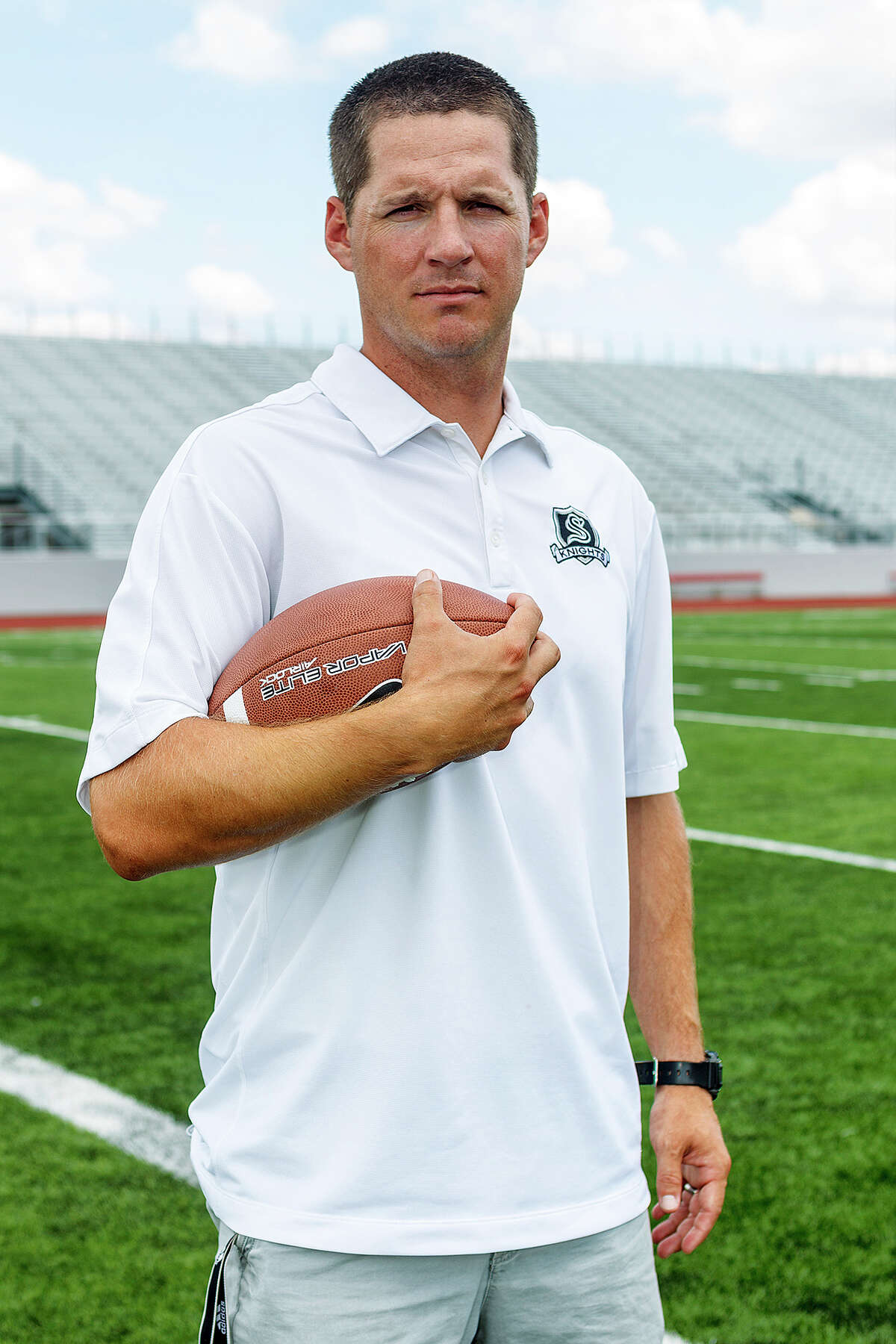 Scott Lehnhoff, the new head football coach at Steele High School, at Rutledge Stadium on Monday, Aug. 12, 2013. Lehnhoff replaces Mike Jinks who left to coach running backs at Texas Tech. Photo by Marvin Pfeiffer / Prime Time Newspapers