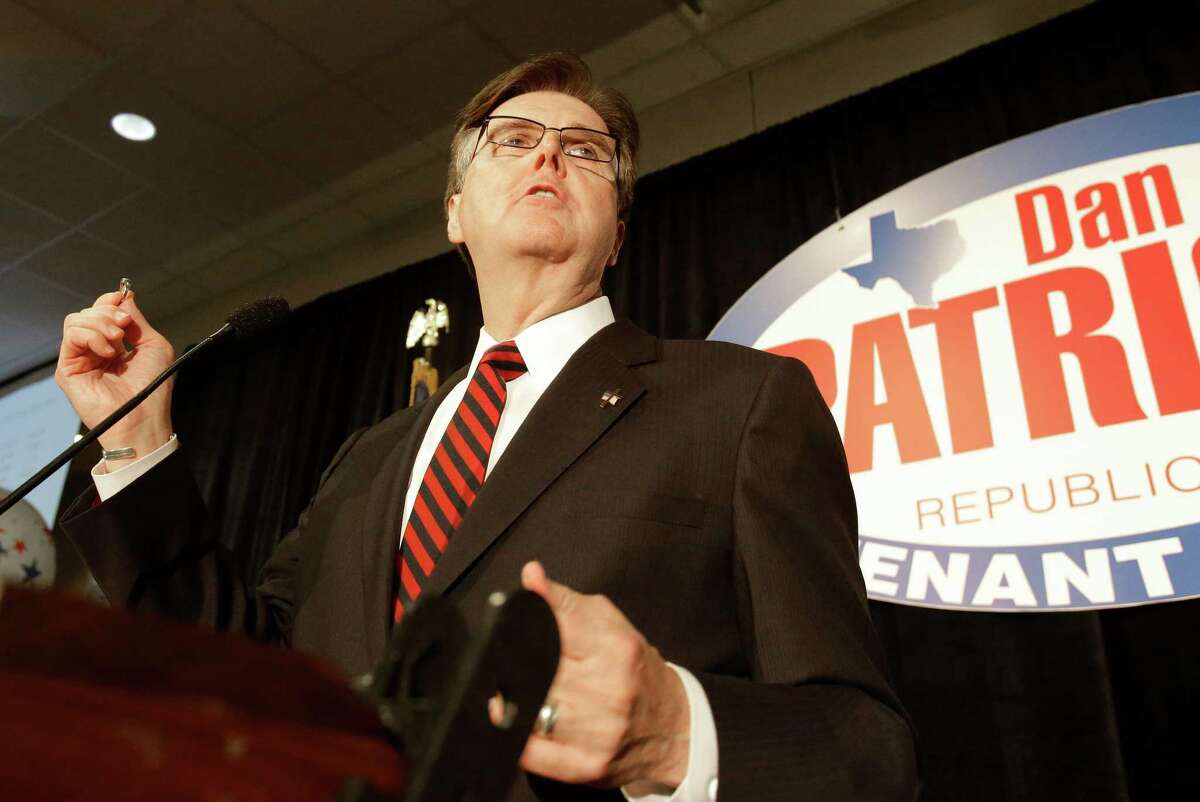 Texas republican candidate for lieutenant governor Dan Patrick makes a point as he acknowledges his win Tuesday, Nov. 4, 2014, in Houston. (AP Photo/Pat Sullivan)