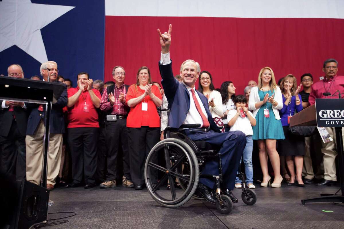 Attorney General Greg Abbott of Texas, now the stateÃ©¢ââ¢s governor-elect, flashes a Longhorns symbol at an election night rally in Austin, Nov. 4, 2014. (Michael Stravato/The New York Times)