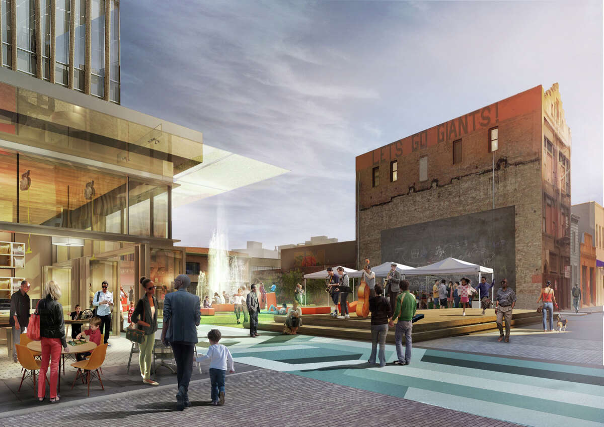 Hearst Corp. and developer Forest City have proposed a huge mixed-use complex behind The Chronicle with office towers, residential high-rises ... and a public plaza that comes complete with jamming hipsters and high-spirited youth.