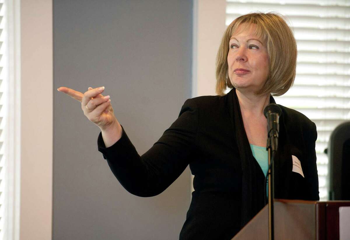 Rae Rosen, Vice President of Regional and Community Outreach for the Federal Reserve Bank of New York, speaks about the economy in the region during the Greenwich Chamber of Commerce's annual meeting and breakfast in Greenwich, Conn., on Thursday, November 6, 2014.