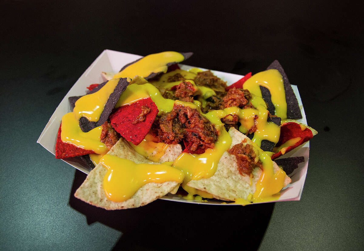 Chopped BBQ nachos from The Original Rudy's "Country Store" & BAR-B-Q at the AT&T Center, Wednesday, Nov. 5, 2014.