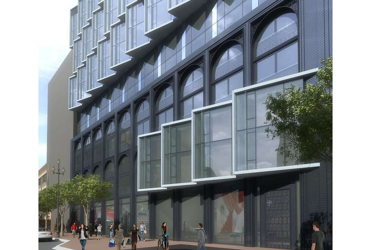 The development proposals for Market Street include a 13-story building at 1028 Market that would have retail on the ground floor and housing above. The base would include tile and metal detailing while the upper floors would be glass. The architect is SCB for developer Tidewater Capital.