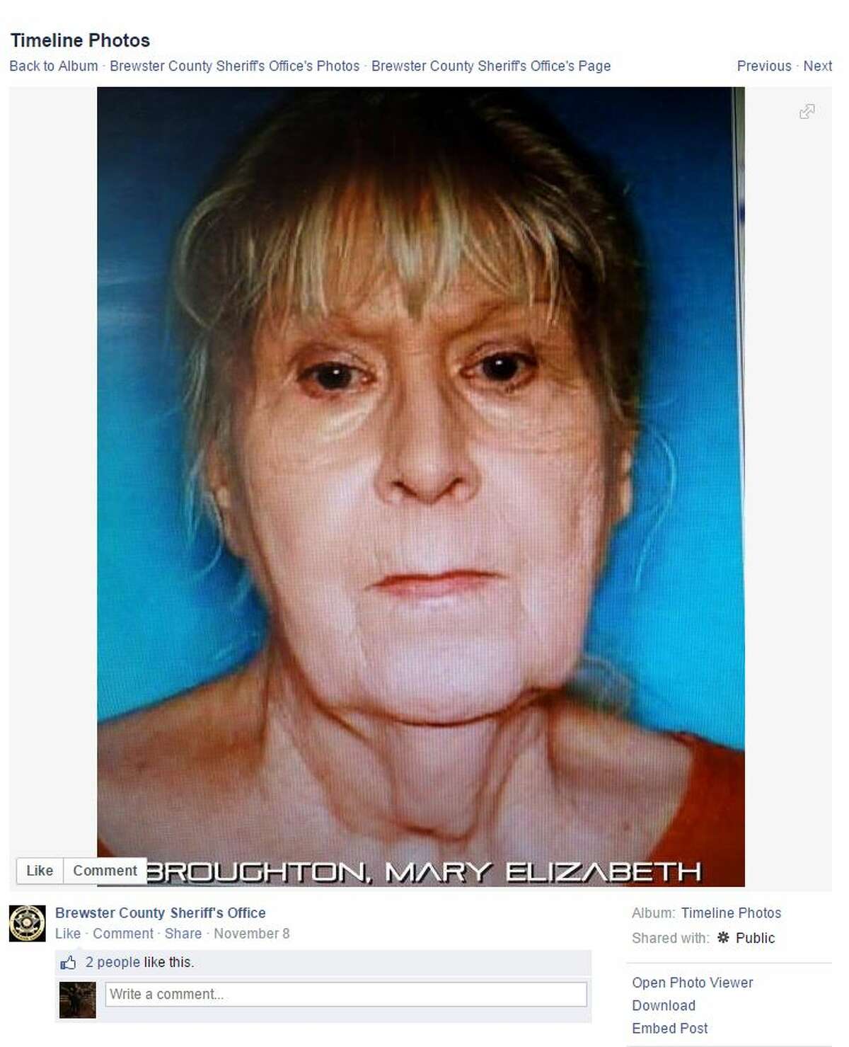Police have found the body of a missing Terlingua woman whose daughter was sentenced to 10 years in prison for hiding her father's body in a Kentucky storage unit for 24 years and using his Social Security benefits. Officers found Judith Broughton's remains in a blue tarp hidden underneath the kitchen floor in her daughter Mary Broughton's house, NewsWest9.com reported Wednesday.