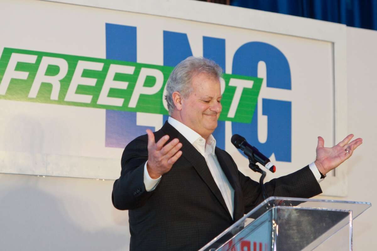 Michael Smith, chairman and CEO, speaking at the Freeport LNG Liquefaction Project groundbreaking ceremony in 2014. The company is making progress on building its fourth liquefaction plant at its Quintana Island facility.  (For the Chronicle/Gary Fountain, November 10, 2014)
