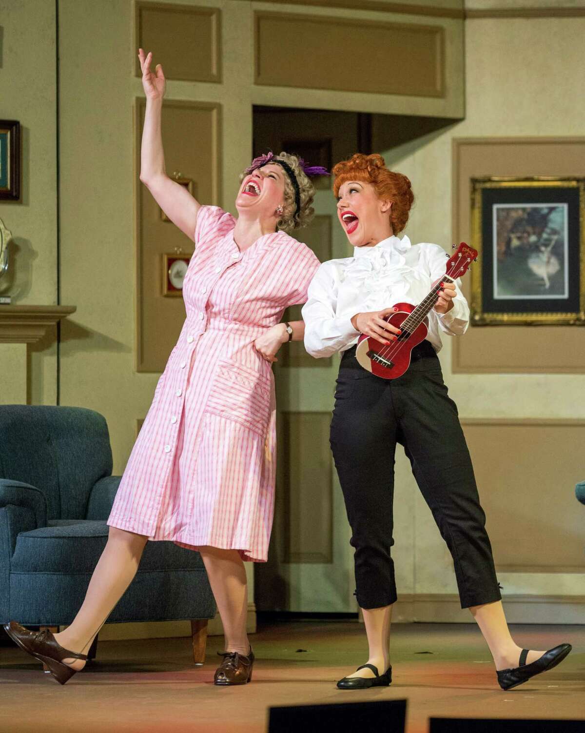 Best chum and co-conspirator Ethel Mertz (Lori Hammel) belts out a number with Lucy Ricardo (Thea Brooks) in “I Love Lucy on Stage,” at the Curran Theatre in San Francisco.