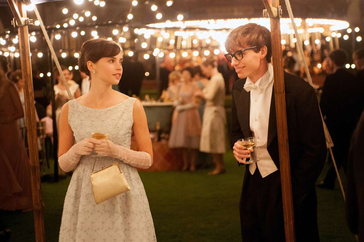 Felicity Jones, left, stars as Jane Wilde and Eddie Redmayne stars as Stephen Hawking in Academy Award winner James Marsh's "The Theory of Everything," a Focus Features release. (Liam Daniel/Focus Features/MCT)