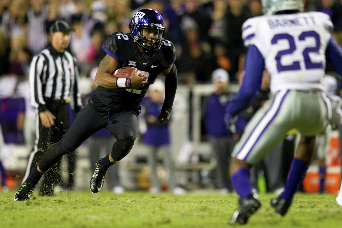 TCU’s Trevone Boykin breaks free against the Kansas State Wildcats during the on November 8, 2014 at Amon G. Carter Stadium.