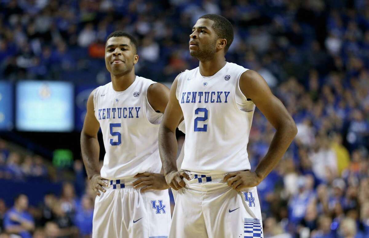 Andrew Harrison (5) and Aaron Harrison (2), who as freshmen helped get Kentucky to the 2014 NCAA title game (where it lost to Connecticut), are eyeing nothing less than a national championship this season.
