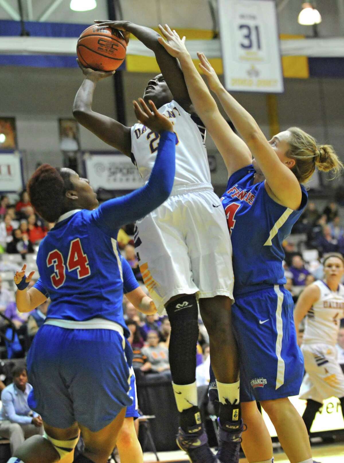 UAlbany's Shereesha Richards goes up for two during a basketball game against St Francis of Brooklyn at University of Albany on Friday, Nov. 14, 2014 in Albany, N.Y. (Lori Van Buren / Times Union)