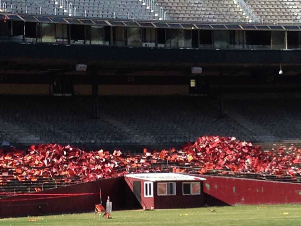 Torn-out seats are piled up at Candlestick Park in November after the last sporting events at the stadium.