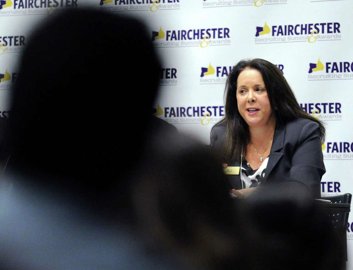 Executive Vice President of Culture & Communication for Stew Leonard's, Jill Leonard-Tavello, speaks during the Fairchester Recruiting Summit Awards at UCONN Stamford, Conn., Tuesday afternoon, Nov. 18, 2014.