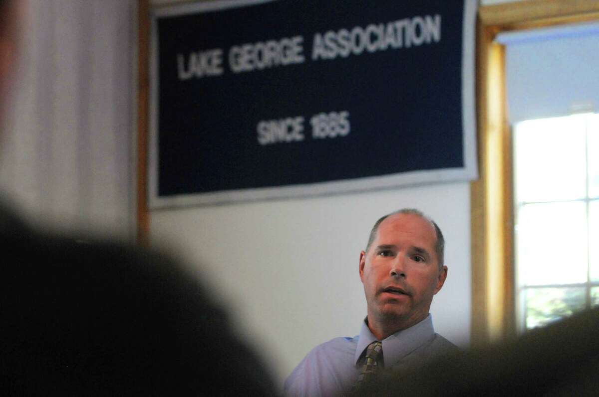 Dave Wick, executive director of the Lake George Park Commission addresses those gathered during a meeting of the Asian Clam task force on Thursday, Sept. 20, 2012, at the Lake George Association headquarters in Lake George, N.Y. (Paul Buckowski / Times Union)