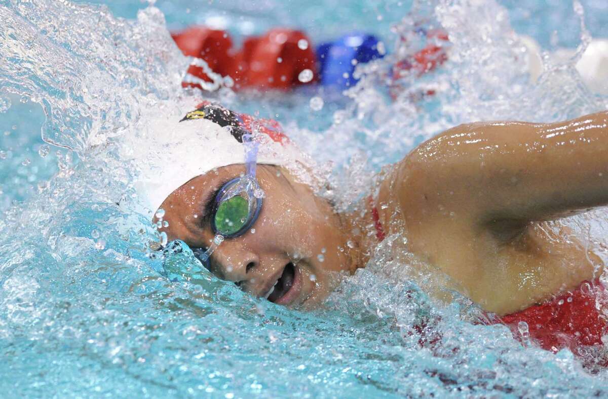 Sophie Jahan of Greenwich competes in the 200 freestyle event during the FCIAC Girls High School Swimming Championship at Greenwich High School on Oct. 30, 2014.