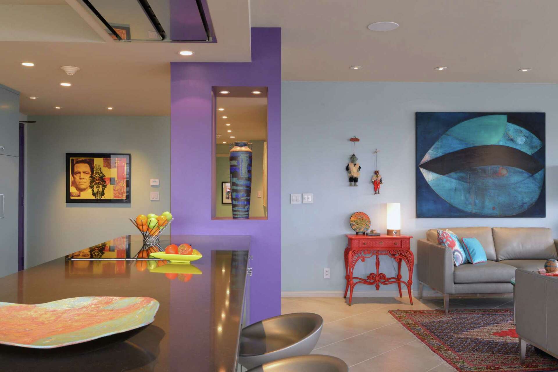 Couple's Houston high-rise condo is filled with color, art