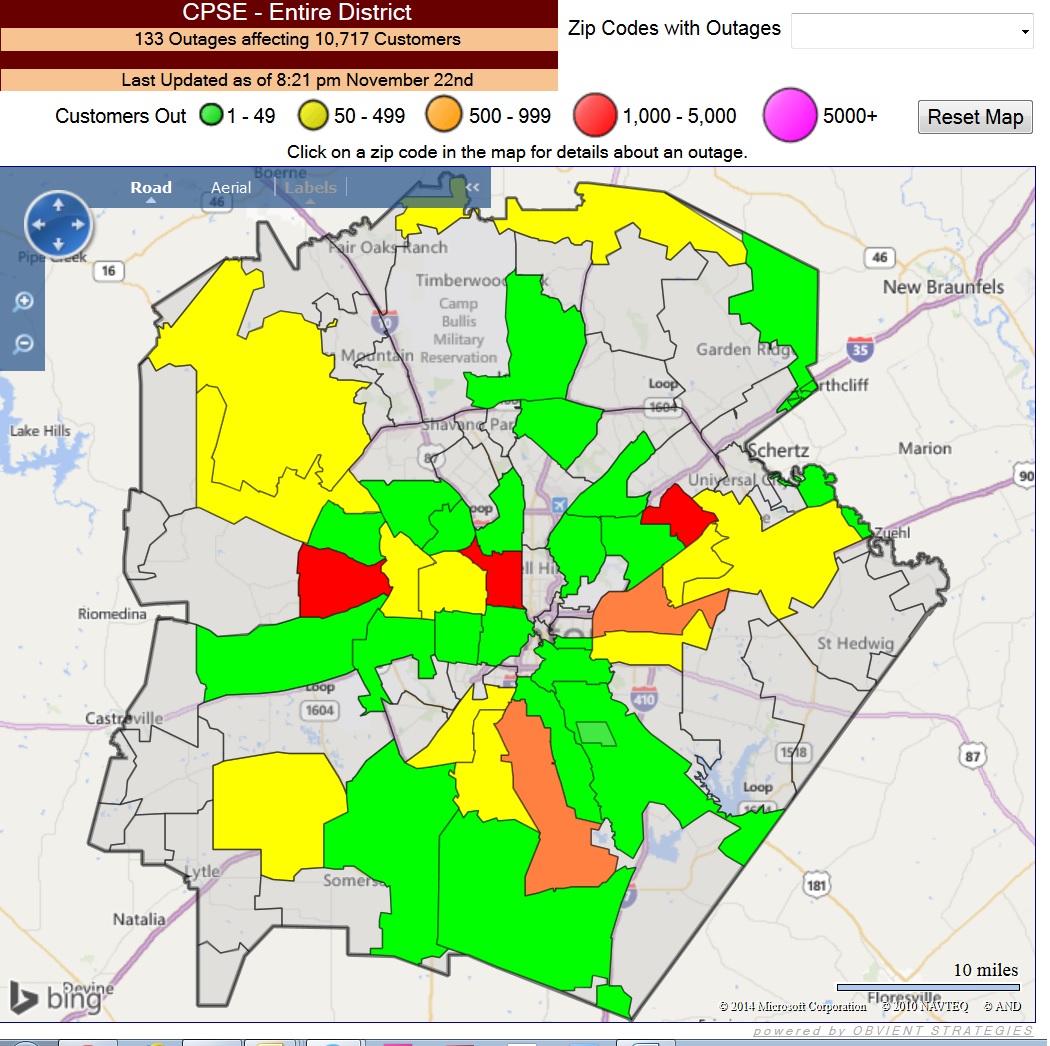 "Bexar County CPS Energy power outage map... 