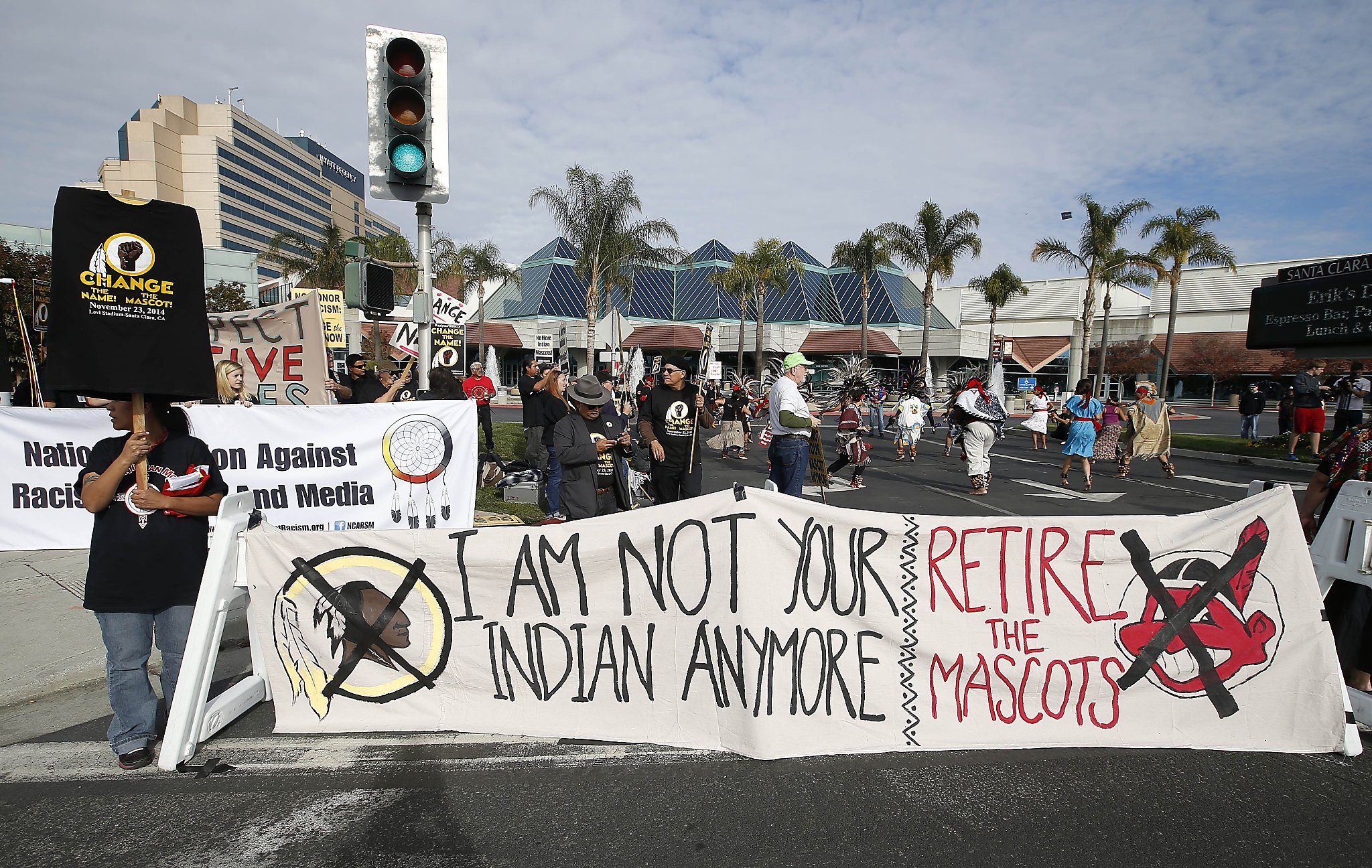 Protesting the Washington football team's mascot