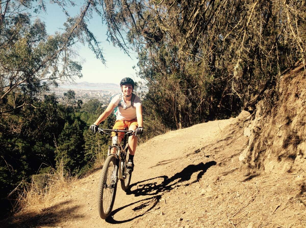 Author Kristin Smith rides on one of the single-track trails at Joaquin Miller Park in Oakland. The 500-acre park offers something for every level of rider as well as killer views.