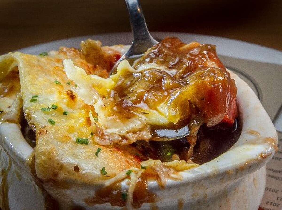 The Cooperage American Grille, Lafayette Crusty cheese covers an intense onion broth.