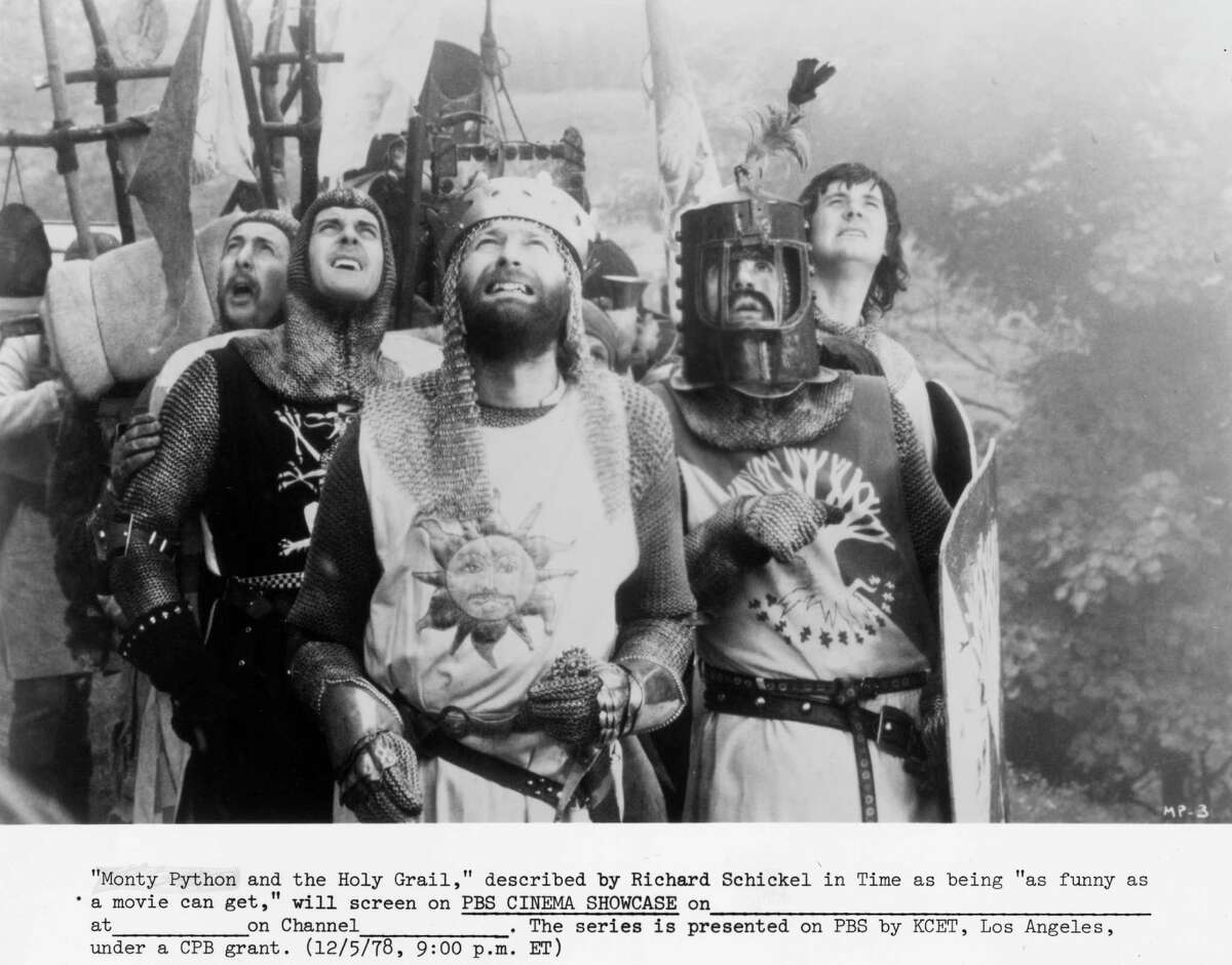 ﻿Eric Idle, from left, John Cleese, Graham Chapman, Terry Jones and Michael Palin star in "Monty Python and the Holy Grail."﻿