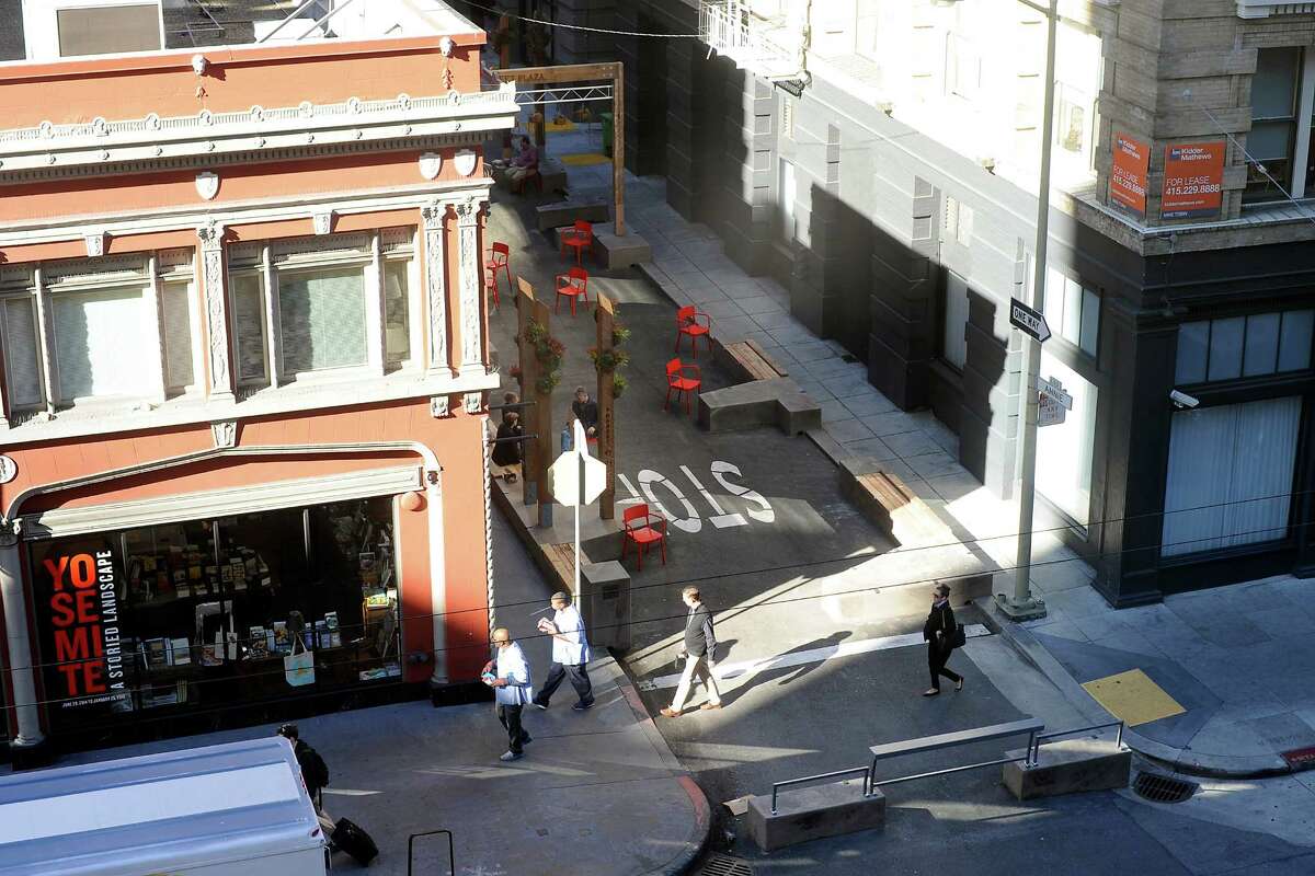 The newly designed, pedestrian friendly plaza on Annie Street in San Francisco CA, on Monday, November 24, 2014.