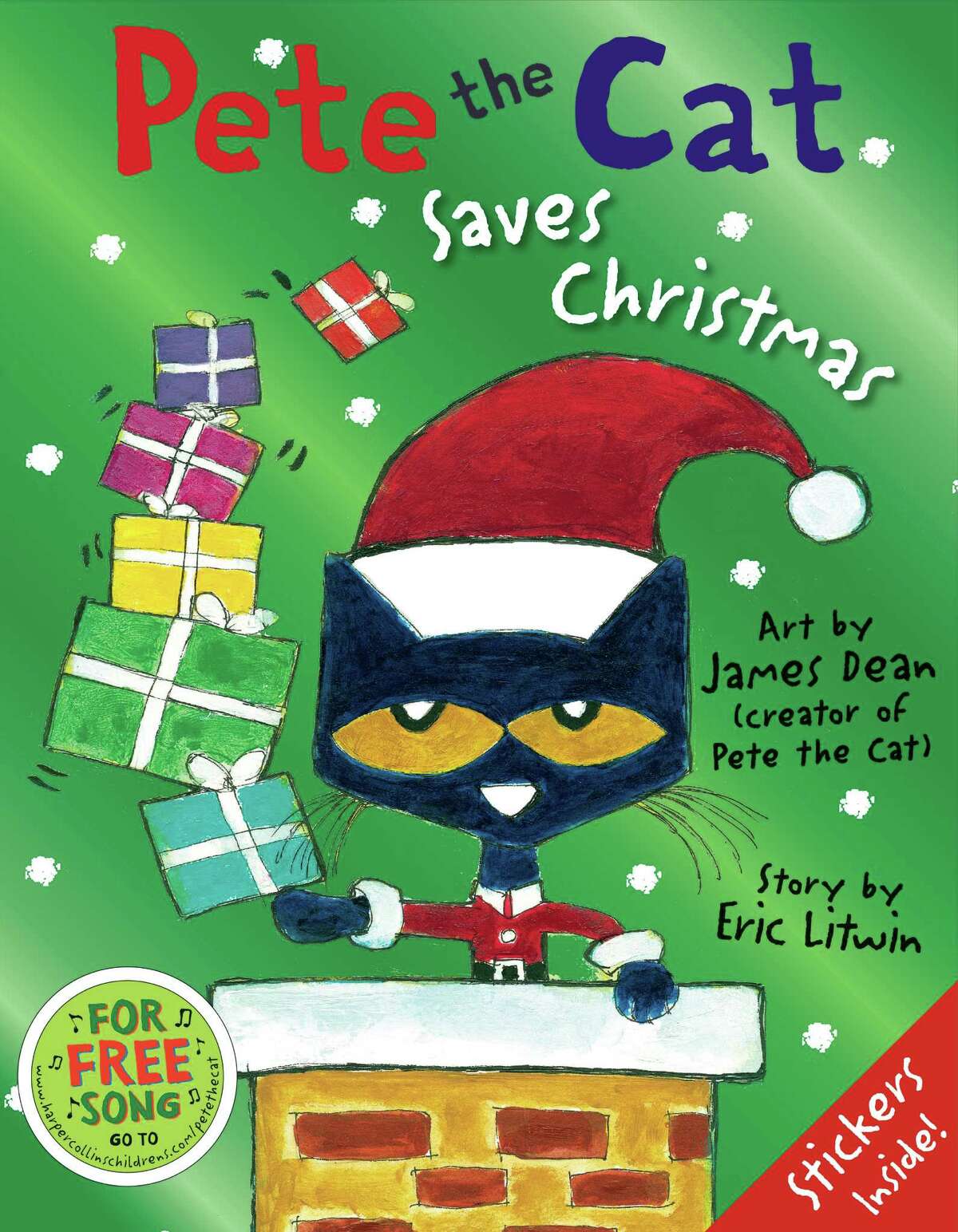 This book cover image released by Harper shows "Pete the Cat Saves Christmas,"created and illustrated by James Dean and story by Eric Litwin. (AP Photo/Harper)