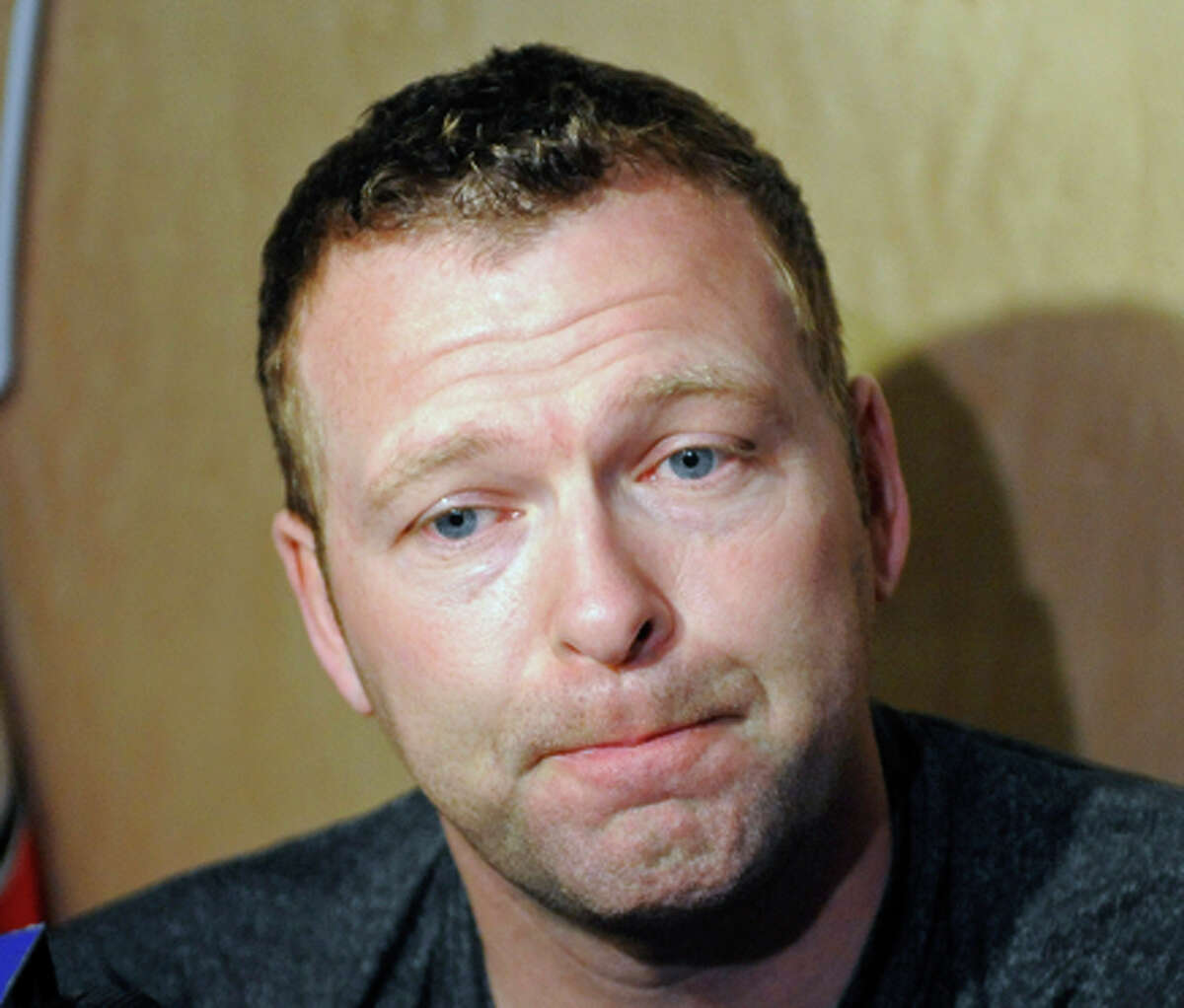 New Jersey Devils goaltender Martin Brodeur talks to the media April 14 at the end of last season.